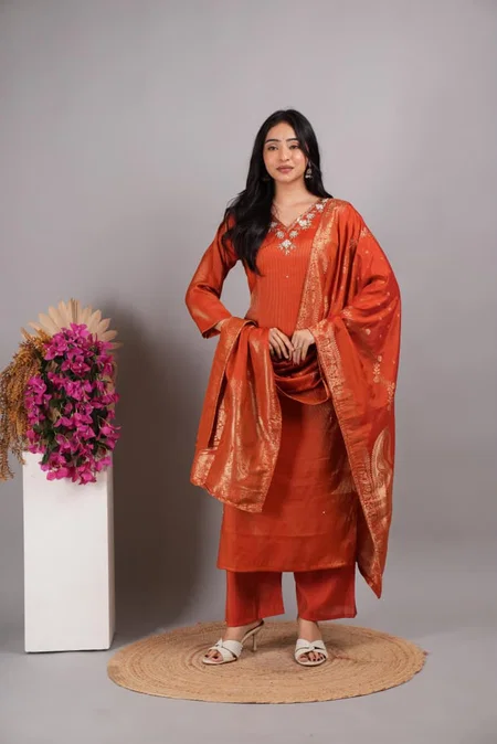 K 1157 By Naisha Leo Denting Hand work Kurti With Bottom Dupatta
